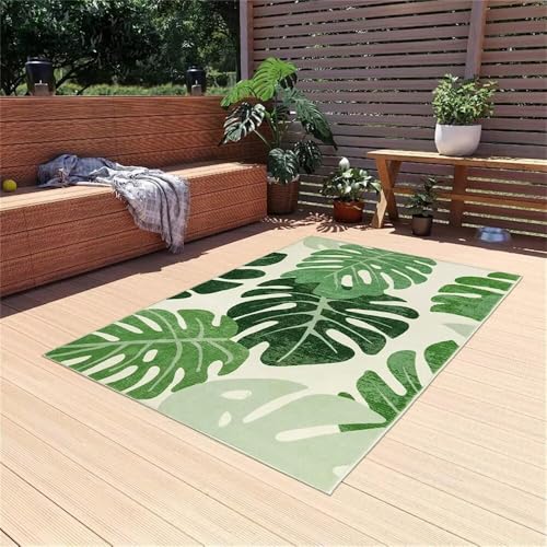 RUGMRZ Teppich Balkon Wetterfest Zimmer Grüne Blätter sind pflegeleicht Waschbar In Waschmaschine Fleckerlteppich 160X250CM von RUGMRZ