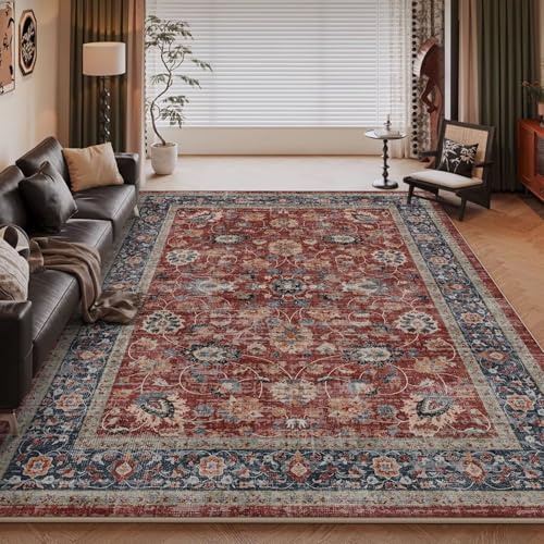 RUGMRZ Teppich Bettvorleger Rot 160x230cm,Pflegeleicht,Retro-Design für Unter Schreibtisch,Neben Bett,Kinderzimmere Mädchen von RUGMRZ