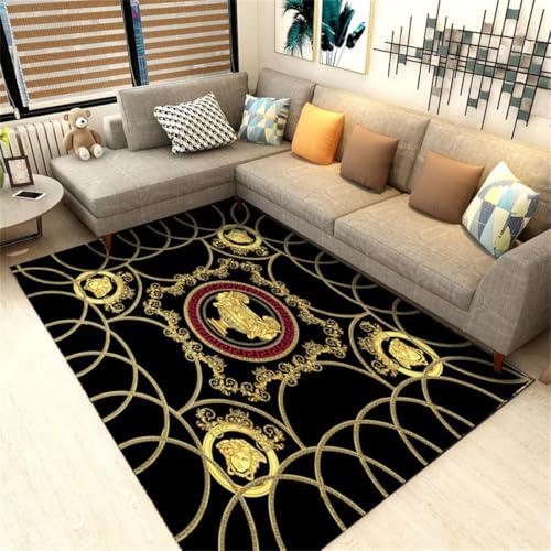 RUGMRZ Teppich Bürostuhl Geeignet 80X120Cm Rutschfester 30 Schwarz Retro Goldenes Rechteckiges Rutschfestes Wohnzimmer Klassisch Esstisch Kleine Teppiche von RUGMRZ