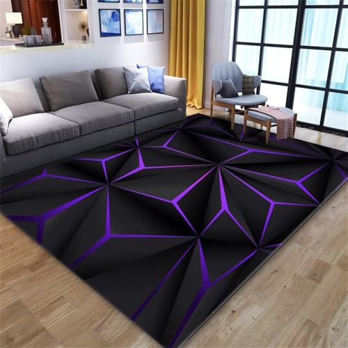 RUGMRZ Teppich Dekoration Wohnzimmer Schlafzimmer flauschig 200x290CM Kinderteppiche Jungs schwarz Lila Abstrakter geometrischer unter esstisch XXL von RUGMRZ