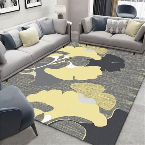 RUGMRZ Teppich Eingangsbereich Innen Designer Teppich Grau-gelbes Blattmuster Design moderner Stil langlebig Rugs for Living Room 160x230cm von RUGMRZ