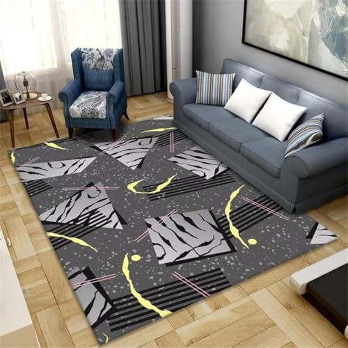RUGMRZ Teppich EsstischTeppich Kinderzimmer Jungen 140x200CM Waschbarer SchwarzGrauer, schmutzabweisender Streifen-Teppich. vorzimmer von RUGMRZ