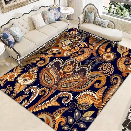 RUGMRZ Teppich Esszimmer Designer Teppiche 140x200CM für Flur Draußen blau Mehrfarbiger Vintage-Blumenteppich Küche zuschneidbar von RUGMRZ