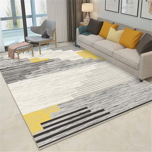 RUGMRZ Teppich Esszimmer Pflegeleicht 140x200CM kuche modern Wohnzimmer Teppichboden Grau Gelber moderner gestreifter Carpet dünner RUGMRZ Teppich Esszimmer Pflegeleicht 140x200CM kuche modern Wohnzimmer Teppichboden Grau Gelber moderner gestreifter Carpet dünner von RUGMRZ
