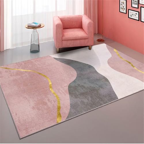 RUGMRZ Teppich Fliesen 160x200CM dünn Küchen Teppiche Kitchen Rosa Grauer, Goldener rechteckiger Teppich. Schlafzimmer Kleiner Zimmer von RUGMRZ