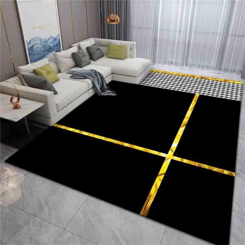 RUGMRZ Teppich Für Bürostuhl Teppich Reinigung Schwarzer und gelber Teppich rechteckiges geometrisches Design Schlafzimmer Zubehör kann angepasst Werden Kinderteppich Jungen 100X200CM von RUGMRZ