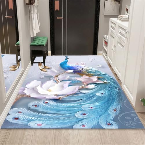 RUGMRZ Teppich Für Kinderzimmer 50X80Cm Landhausstil Deko Blau Flur Eingangsbereich Waschbar rutschfest Modernpfauenmuster High-End-Dekoration RUGMRZ Teppich Für Kinderzimmer 50X80Cm Landhausstil Deko Blau Flur Eingangsbereich Waschbar rutschfest Modernpfauenmuster High-End-Dekoration von RUGMRZ