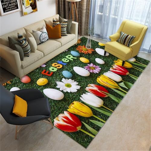 RUGMRZ Teppich Für Schlafzimmer Kinder Jungs 120x200CM unter esstisch kuche modern Grün Roter und gelber 3D-Blumenteppich jugendzimmer gleitschutz von RUGMRZ