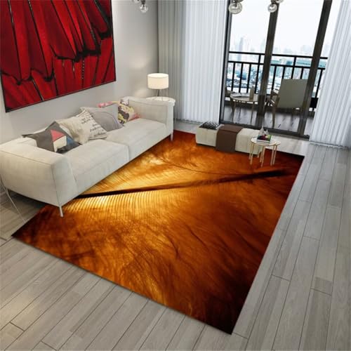 RUGMRZ Teppich Für SchlafzimmerEsstisch Groß fußmatte schmal 140x200CM Gleitschutz BraunTeppich mit Federmuster langfloorteppiche von RUGMRZ