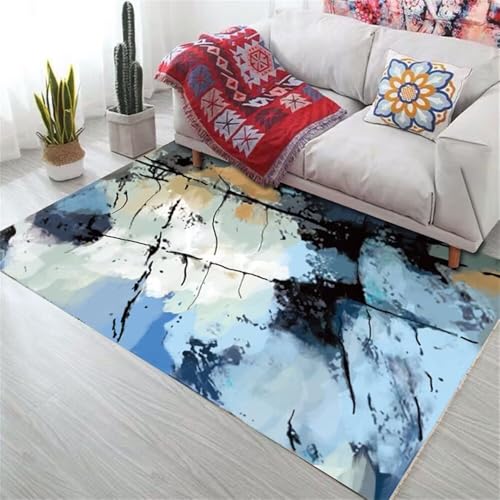 RUGMRZ Teppich Für Treppen Washable Area Rugs 250x300CM Waschbare Teppiche In Waschmaschine blau Schwarzer Abstrakter Tintenteppich Balkon Home von RUGMRZ