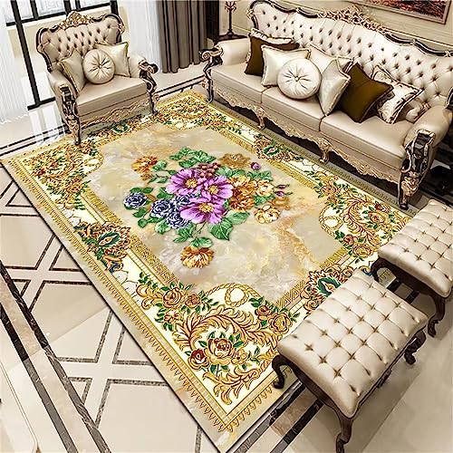 RUGMRZ Teppich Grau Rugs for Living Room Wohnzimmer Teppich gelbe Blumen Dekoration Lila mit klassischem Design 120 x 160 cm von RUGMRZ