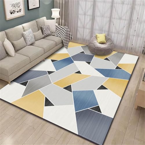 RUGMRZ Teppich Gross 200X250Cm Maschinenwaschbar 47 Farbige Schlafzimmer Wohnzimmer Einfache Heimwettgeometrie Gelb Weiß Läufer Küche Flur Waschbar von RUGMRZ