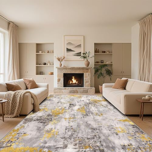 RUGMRZ Teppich Groß Wohnzimmer Modern Grau 200x250cm,Abstrakte Kunst,Waschbar In Waschmaschine Kurzflor für Schlafzimmer,Esszimmer,Terrasse von RUGMRZ