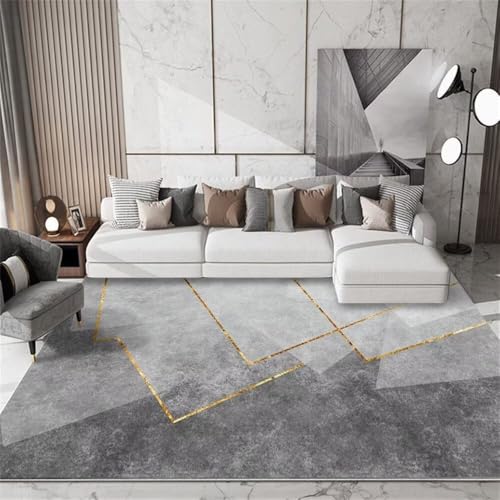 RUGMRZ Teppich Günstig Bettvorleger Schlafzimmer 200x290CM Kinderteppich Klein Designer Grau Goldener moderner minimalistischer kuschelige teppiche Wohnzimmer von RUGMRZ