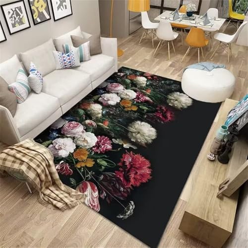 RUGMRZ Teppich Jugendzimmer Jungen 100x120CM schwarz babyzimmer großer Grüner roter Blumenteppich unter esstisch Kinderteppich Wald Anti rutsch von RUGMRZ