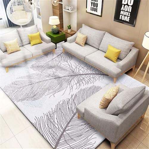 RUGMRZ Teppich Jugendzimmer Jungen 160x200CM bodenschutzmatte quadratisch Grau mit Federdekoration Eingang Kinder von RUGMRZ