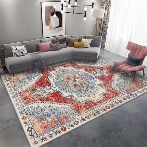 RUGMRZ Teppich Jungen Jugendzimmer 160x200CM Couch Wohnzimmer grosser rot Blau-graues Retro-Teppich kinderzimmer mädchen Outdoorteppich von RUGMRZ