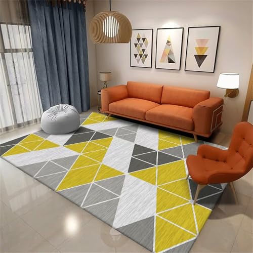 RUGMRZ Teppich Jungen Jugendzimmer 90x150CM Gelb terrassen schmutzfangmatte waschbar Grauer moderner geometrischer Small Rugs for Living Room Outdoorteppich bettvorleger von RUGMRZ
