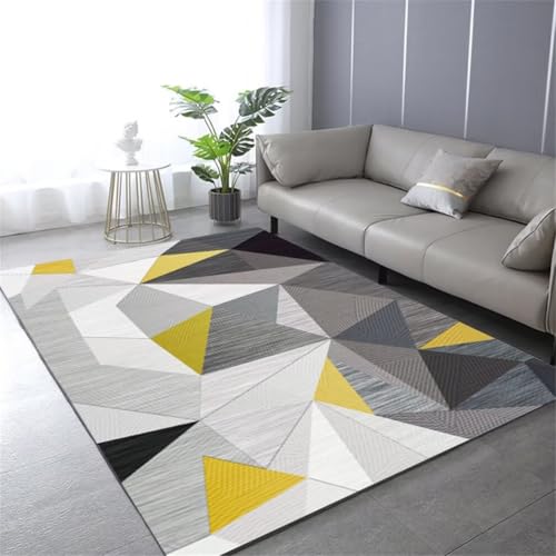 RUGMRZ Teppich Jungen JugendzimmerKleine Teppiche Kinderzimmer 150x200CM schmutzfangmatte waschbar GelbGrauer waschbarer geometrischer Teppich. Mädchen von RUGMRZ