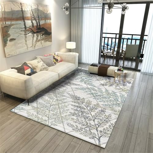 RUGMRZ Teppich Jungen JugendzimmerTeppich Wohnzimmer Groß Kinderzimmer 150x200CM outdoorteppich GrauBlauer mit Blattmuster. waschbarer von RUGMRZ
