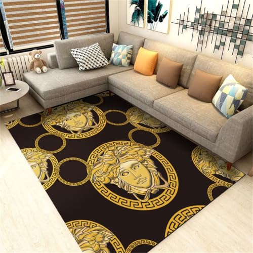 RUGMRZ Teppich Kinderzimmer Junge 140X200Cm Wohnzimmerteppich 29 Gelb Retro Goldenes Rechteckiges Rutschfestes Wohnzimmer Klassisch Schwarz Waschbar In Waschmaschine Teppiche von RUGMRZ
