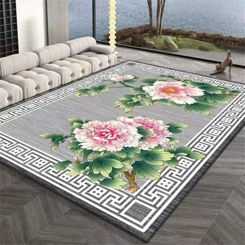 RUGMRZ Teppich XXL 100X160Cm Rutschfester 7 Grau Wohnzimmer Sofa, Schlafzimmer Nachttisch Anti Rutsch Rosa Blume Flauschiger Kurzflor Esstisch von RUGMRZ