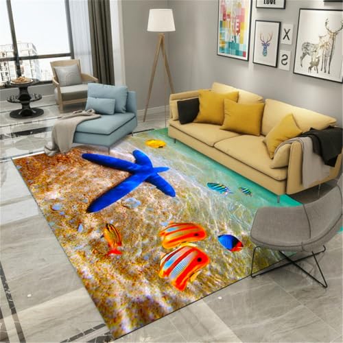 RUGMRZ Teppich Kinderzimmer Mädchen 300X400Cm Regenbogen Blau Schlafzimmermöbel Rund Klein Küchenläufer Rutschfeststrandlandschaft Muschel Ko von RUGMRZ