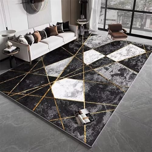 RUGMRZ Teppich Küche Balkon Schwarz grau geometrisches Design Linie Dekoration dauerhafte Schalldämmung Bürostuhl Geeignet Designer Wohnzimmer 100X200CM von RUGMRZ