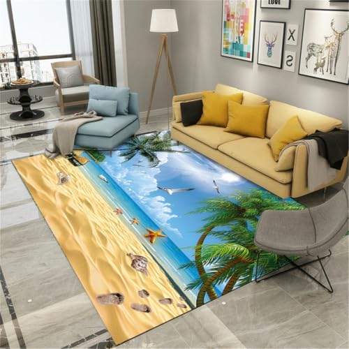 RUGMRZ Teppich Küche Waschbar 300X400Cm Deko Blau Terassen Für Kinder Türstrandlandschaft Muschel Kokosnussbaum Himmel Grün Gelb RUGMRZ Teppich Küche Waschbar 300X400Cm Deko Blau Terassen Für Kinder Türstrandlandschaft Muschel Kokosnussbaum Himmel Grün Gelb von RUGMRZ