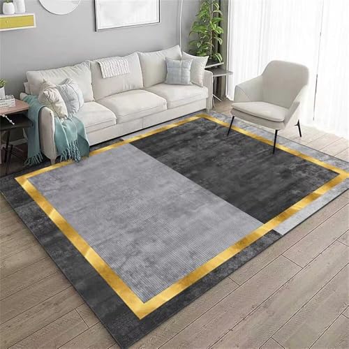 RUGMRZ Teppich Kurzflor Kinderteppiche Mädchen 250x300CM unter esstisch Terassenteppich Grau Goldfarbener, schmutzresistenter und pflegeleichter Carpet Living Room Balkon von RUGMRZ