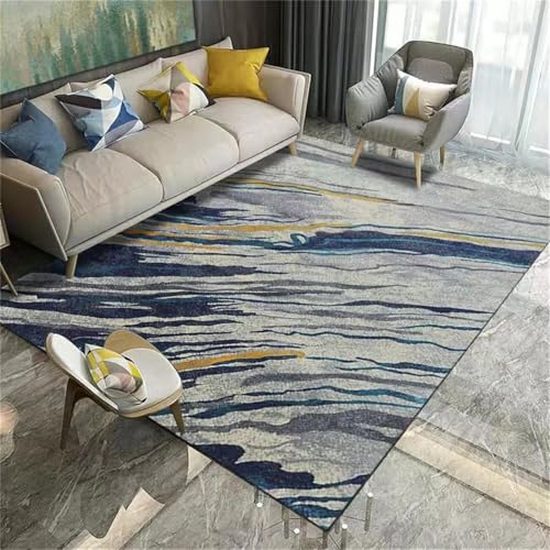 RUGMRZ Teppich Kurzflor Waschbare Teppiche Graues blaues Farbschema Design Home Pad pflegeleicht Teppich Läufer Flur 60x90cm von RUGMRZ