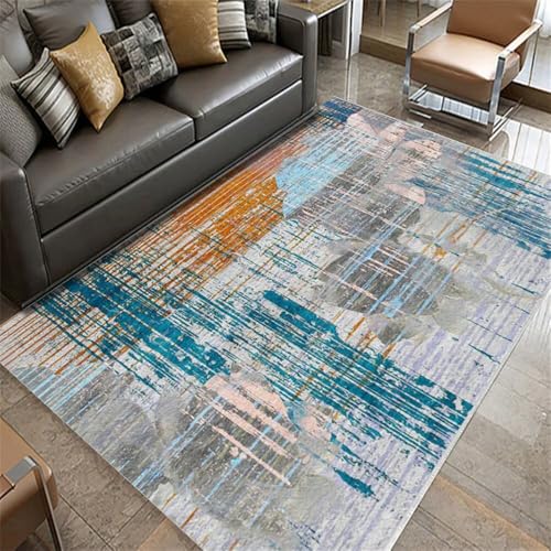 RUGMRZ Teppich Kuschelig terassen 180x250CM Waschbarer blau Grau-orangefarbener Abstrakter mädchen kinderzimmer rechteckig von RUGMRZ