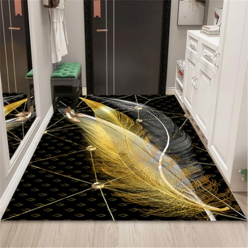 RUGMRZ Teppich Läufer Waschbar 160X200Cm Landhausstil Deko Schwarz Bad Teppichläufer Flur Orientalischer Teppichflurtür Schmutzabweisend rutschfest Kunst Gold von RUGMRZ