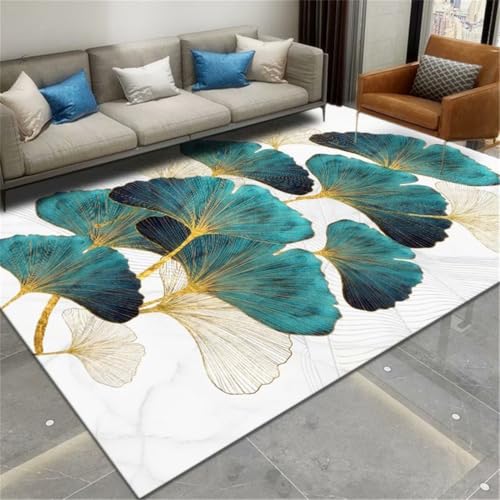 RUGMRZ Teppich Läufer Waschbar 200X250Cm Kinderteppiche Jungs Blau Rutschstop Tepiche Schlafzimmer Blattmuster Wohnzimmer Flur Verschiedene Größen von RUGMRZ