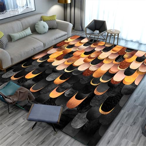 RUGMRZ Teppich Lang Flur 200X300Cm Wohnzimmer Modern 3 Schwarz Sofa Designer Moderne Minimalistische Geometrische Abstrakte Schlafzimmer Gelb von RUGMRZ