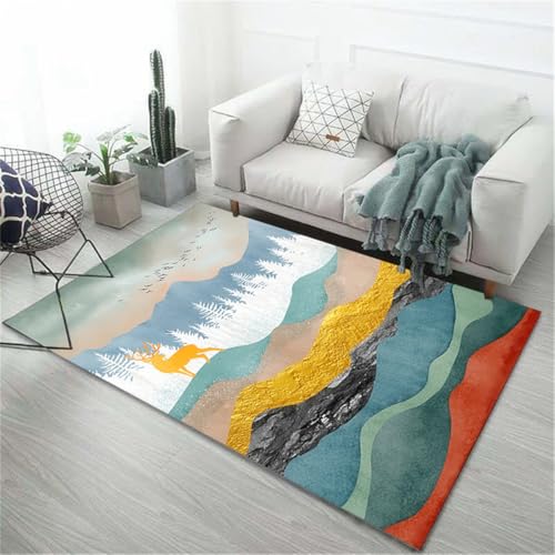 RUGMRZ Teppich Maschinenwaschbar 80X160Cm Für Flur Mehrfarbig Moderne Teppiche Muster Sitzecke Teppichabstrakte Kunst Dekoration Schmutzabweisend Waschbar von RUGMRZ