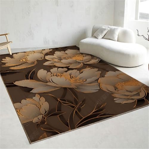RUGMRZ Teppich+Wohnzimmer 150X210Cm Teppich Läufer 23 Braun Helle Luxustinte Waschen Abstrakte Kunst, Einfach Und Modern Flur Lang Waschbare Teppiche In Waschmaschine von RUGMRZ