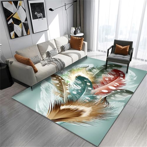 RUGMRZ Teppich Modern Design 300X400Cm rutschfest Waschbar 12 Grün Küchen Vorleger Teppiche Wohnzimmer Sofa Schlafzimmer Nachttisch Studie Abstrakte Feder von RUGMRZ