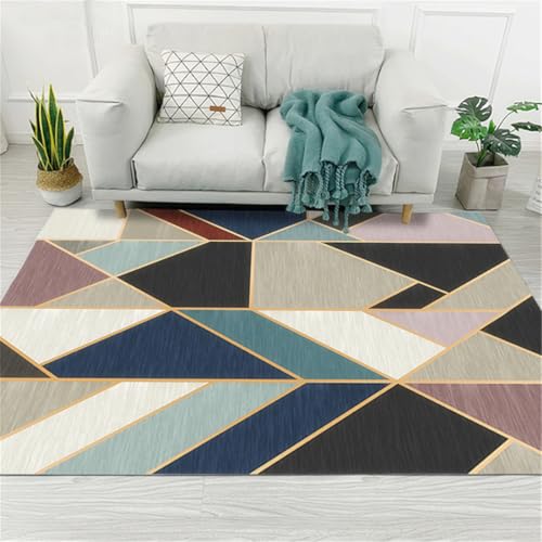 RUGMRZ Teppich Motiv 80X160Cm Babyzimmer Mehrfarbig Badteppich Rund Klein Langfloorteppichegeometrisches Einfaches Sofa Wohnzimmer Flur rutschfest Blau Schwarz von RUGMRZ