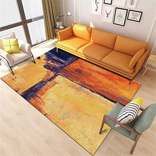 RUGMRZ Teppich Ornament Fussmatte Aussen Gelb, Orange, Blau, Tinte, Weiche Tuschemalerei, Rechteckig, Farbecht Designer Teppiche 80 x 150 cm von RUGMRZ