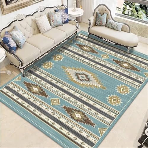 RUGMRZ Teppich RechteckigKinderteppich Design 150x200CM Printing BlauRetro-geometrisches Wohnzimmers Teppichs von RUGMRZ