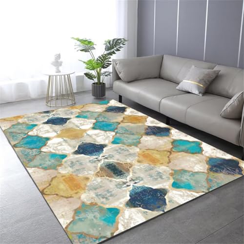 RUGMRZ Teppich RechteckigTeppich Mädchen Moderne teppiche 150x200CM Esstisch BlauGelber, Retro-geometrischer Teppich. läufer von RUGMRZ