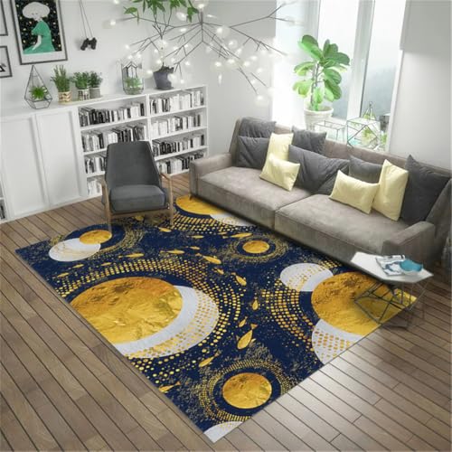RUGMRZ Teppich Rutschmatte 180X250Cm Couchtisch Modern Blau Bodenteppich Deko Flur Dekorationkreative Kunst Waschbar Wohnzimmer Gold von RUGMRZ