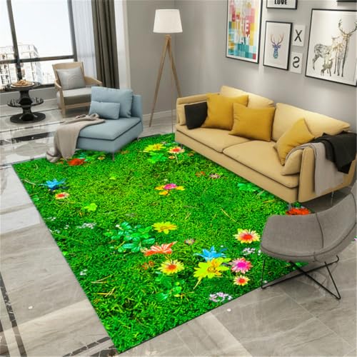 RUGMRZ Teppich Schlafzimmer Flauschig 80X120Cm Badteppich Grün Rutsch Stopp Creative Home Terrasse Dekowohnzimmer Mädchen Warmes Blumenmust von RUGMRZ