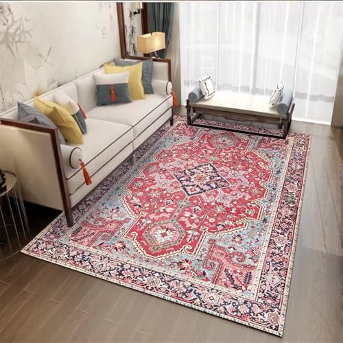 RUGMRZ Teppich SchlafzimmerTeppich Jugendzimmer Jungen küchenteppich groß 140x200CM teppiche gegend rotBlauer Retro-Blumen-Teppich. Wohnzimmer von RUGMRZ