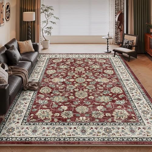 RUGMRZ Teppich Schreibtischstuhl Geeignet Rot 50x80cm,Kuschelig Weich Fussmatte Innen Waschbar,Vintage Blume für Schlafzimmer,Haustür,Eingang von RUGMRZ