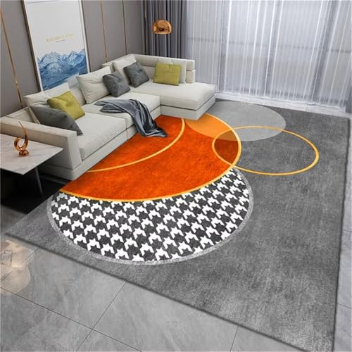 RUGMRZ Teppich Selber Machen Teppich Waschbar Orange-graues halbkreisförmiges Sofakissen mit geometrischem Design Teppichläufer 140x210cm von RUGMRZ