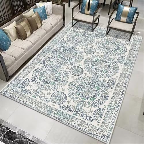 RUGMRZ Teppich Unter Esstisch 140x200CM Outdoorteppich tepich in Wohnzimmer Blau Grüner waschbarer Teppich. Auslegware Teppichboden von RUGMRZ