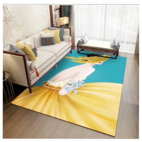 RUGMRZ Teppich Unter Esstisch 200X300Cm Kinderteppich Spielmatte Gold Badezimmer Für Draußen Terasse Flurtür Schmutzabweisend rutschfest Art Blau Weiß von RUGMRZ