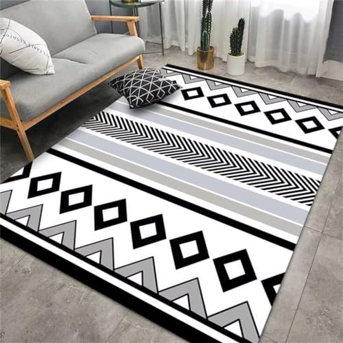 RUGMRZ Teppich Unter Esstisch 60x110CM Bettvorleger Schlafzimmer Teppich maschinenwaschbar Schwarz Einfacher und langlebiger moderner geometrischer Teppich von RUGMRZ